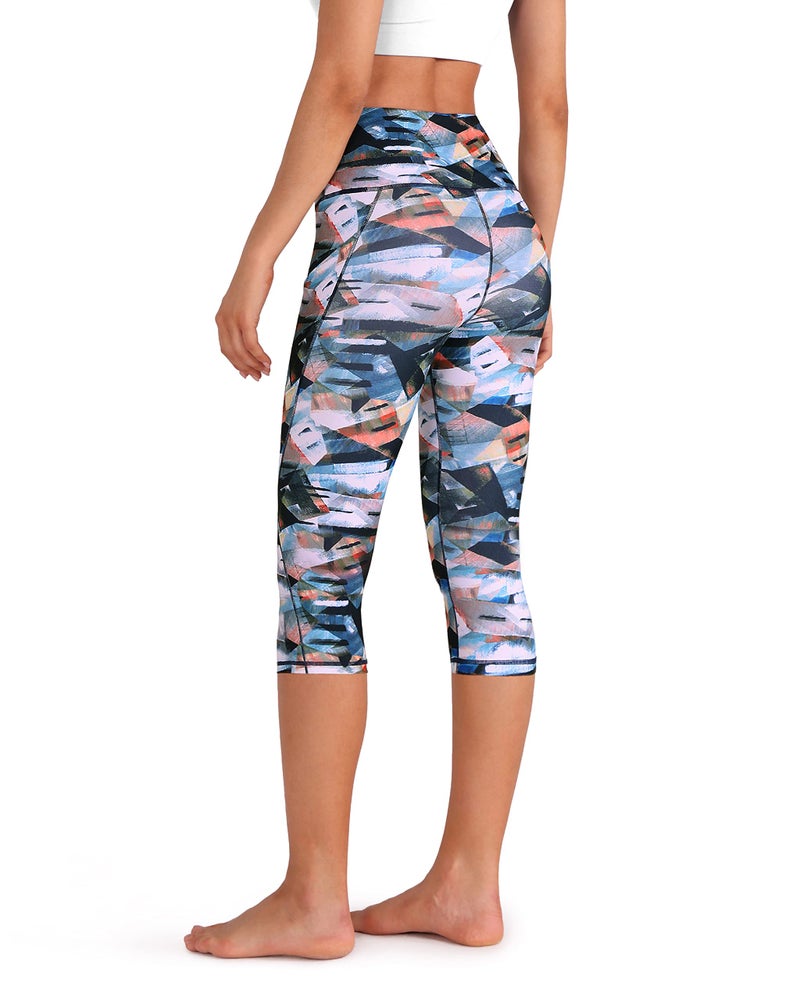 ODODOS Women's High Waisted Pattern Yoga Capri Leggings with Pockets, Tummy Control Non See Through Sports Athletic Workout Running Capris, FineArt, X-Large - Image 3